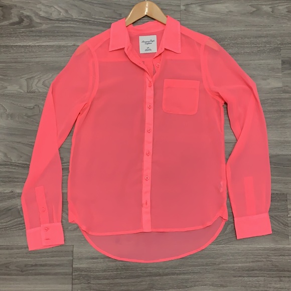 American eagles sheer blouse hot pink neon - Picture 2 of 7